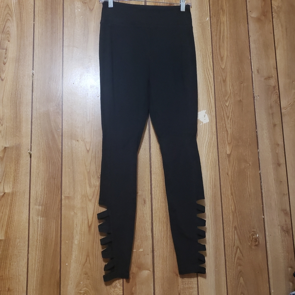Mossimo Womens Black Stretch Leggings Strappy Calves Size Sm